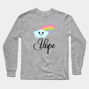 Hope with Kawaii Cute Rainbow Cloud in Green Long Sleeve T-Shirt